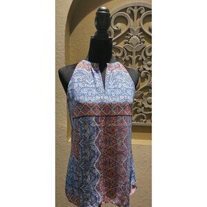 St. Tropez Sleeveless Blue & Orange Halter Neck Paisley Print Women's Top